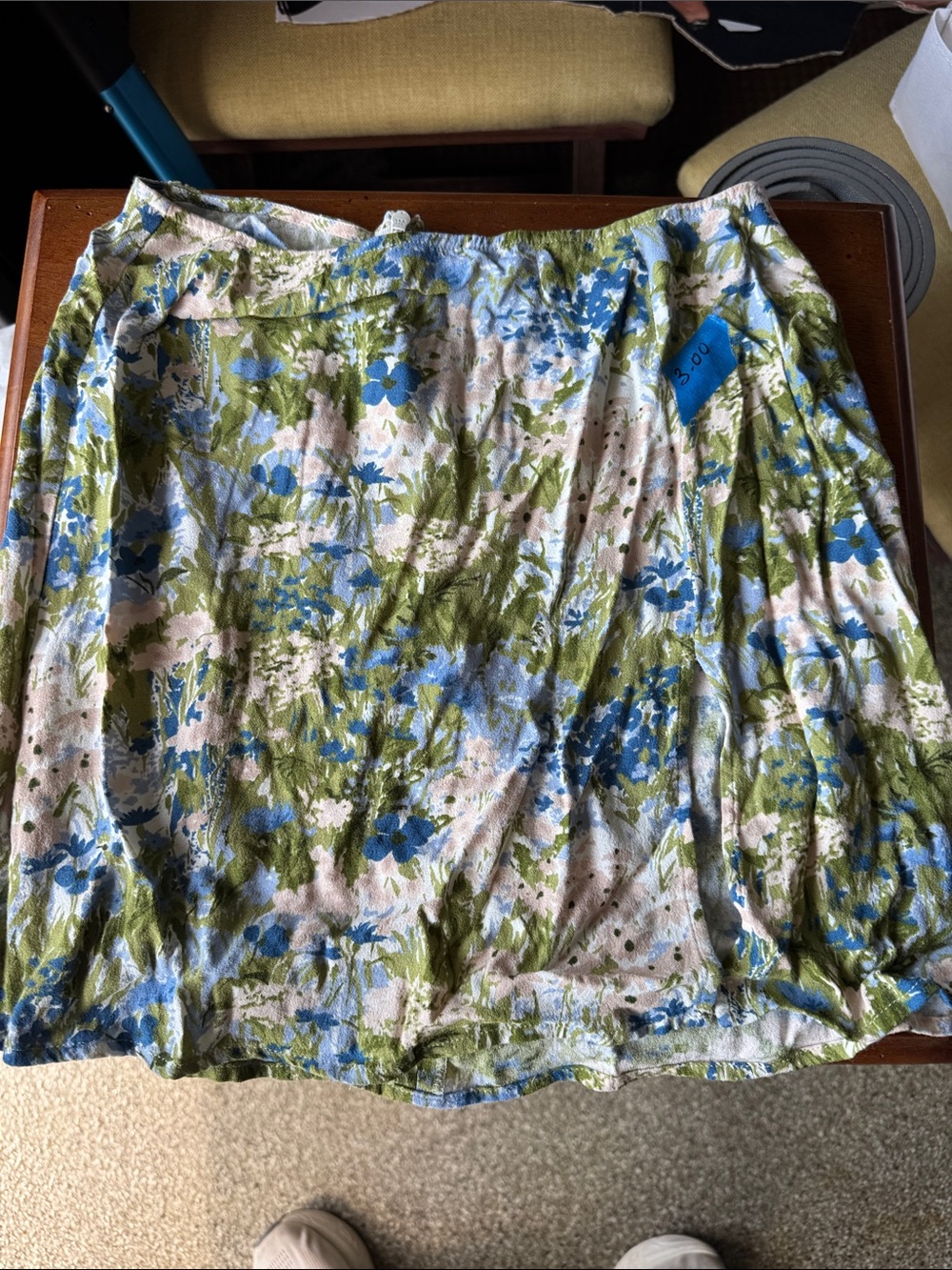 Reformation Floral A-Line Skirt in Olive, Sky & Cream